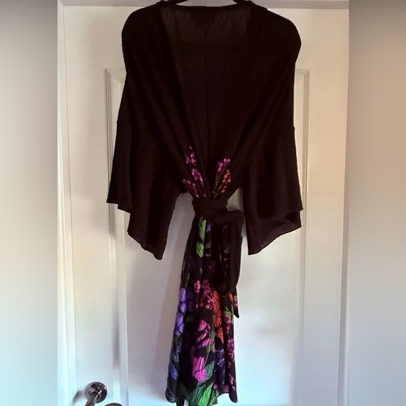 Anthropologie Floral Kimono Black Multicolor Plus Size 1X 2X - Picture 4 of 5